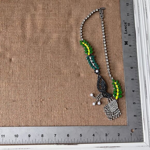 Ann Taylor peacock bird statement crystal large bib collar necklace bold bright - Picture 6 of 6